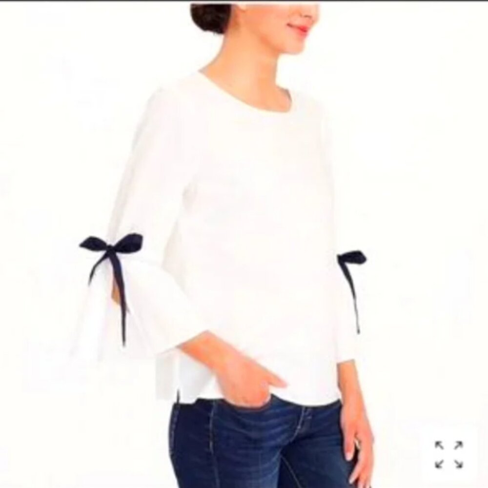 J Crew White Blouse with Black Ties